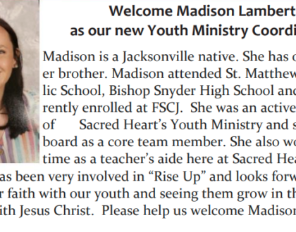 Welcome new Youth Ministry Coordinator