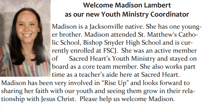 Welcome new Youth Ministry Coordinator